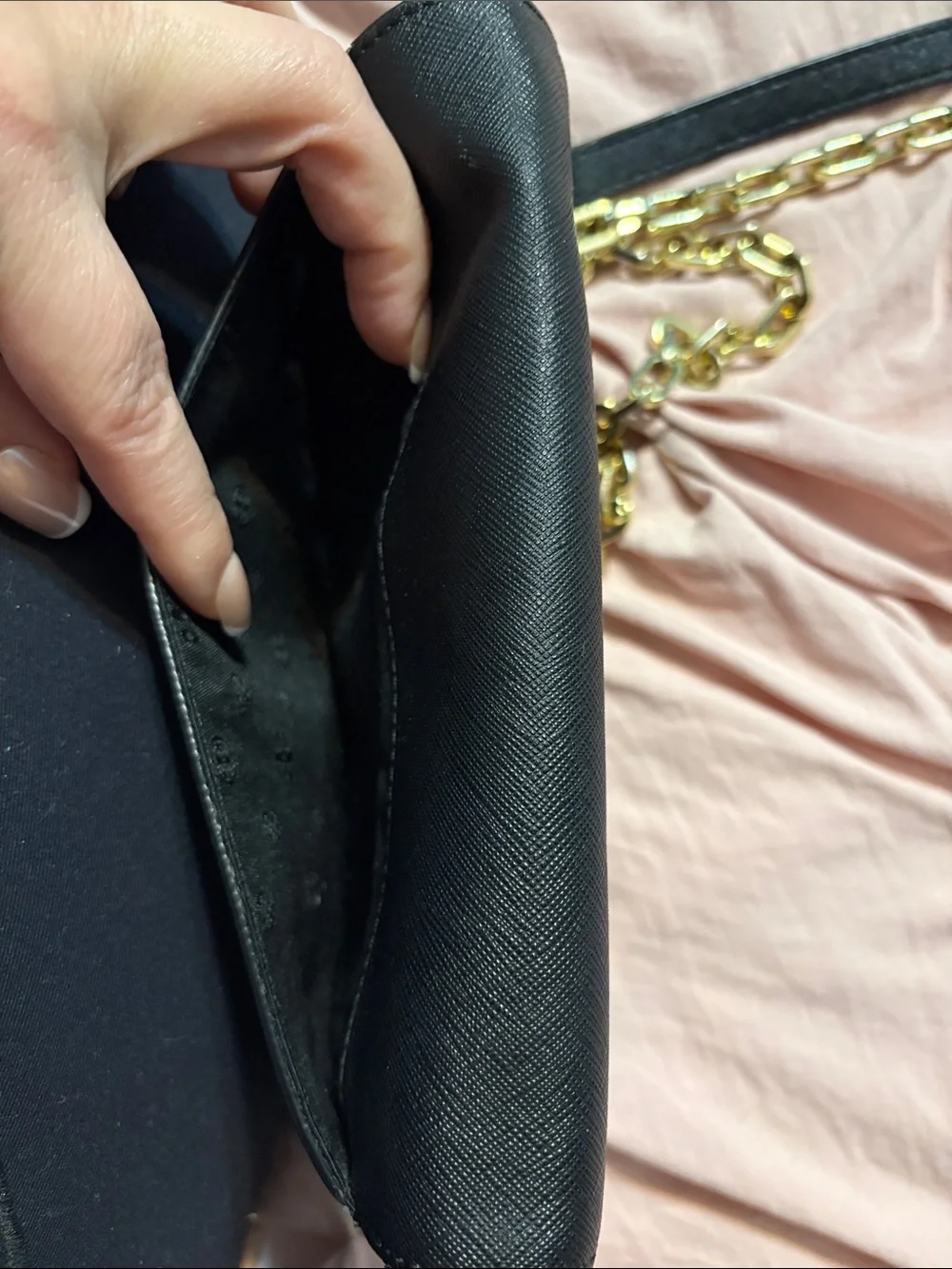 Tory Burch Black Leather Crossbody with Gold Chain Strap
